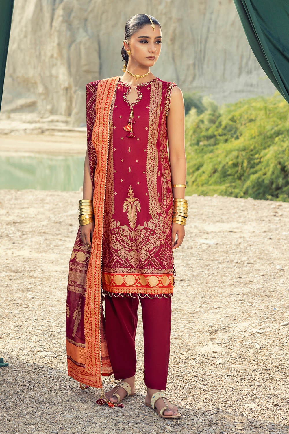 3 Piece Unstitched Gold Printed Lawn Suit CL-52124-A