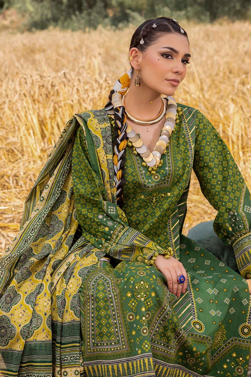 3 Piece Unstitched Gold Printed Lawn Suit CL-52635