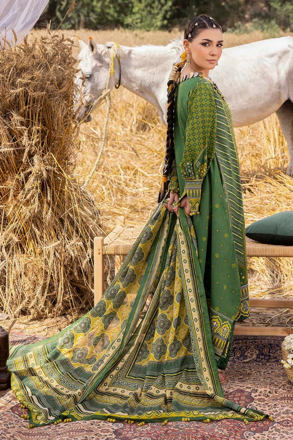3 Piece Unstitched Gold Printed Lawn Suit CL-52635