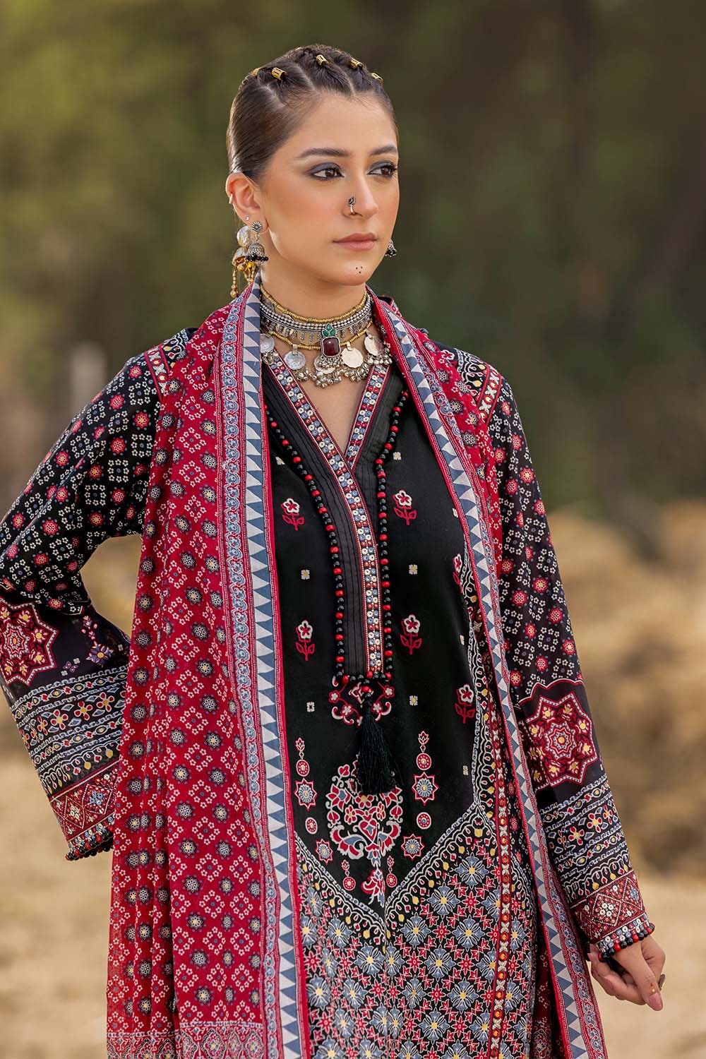 3 Piece Unstitched Embroidered Gold Printed Lawn Suit CL-52636