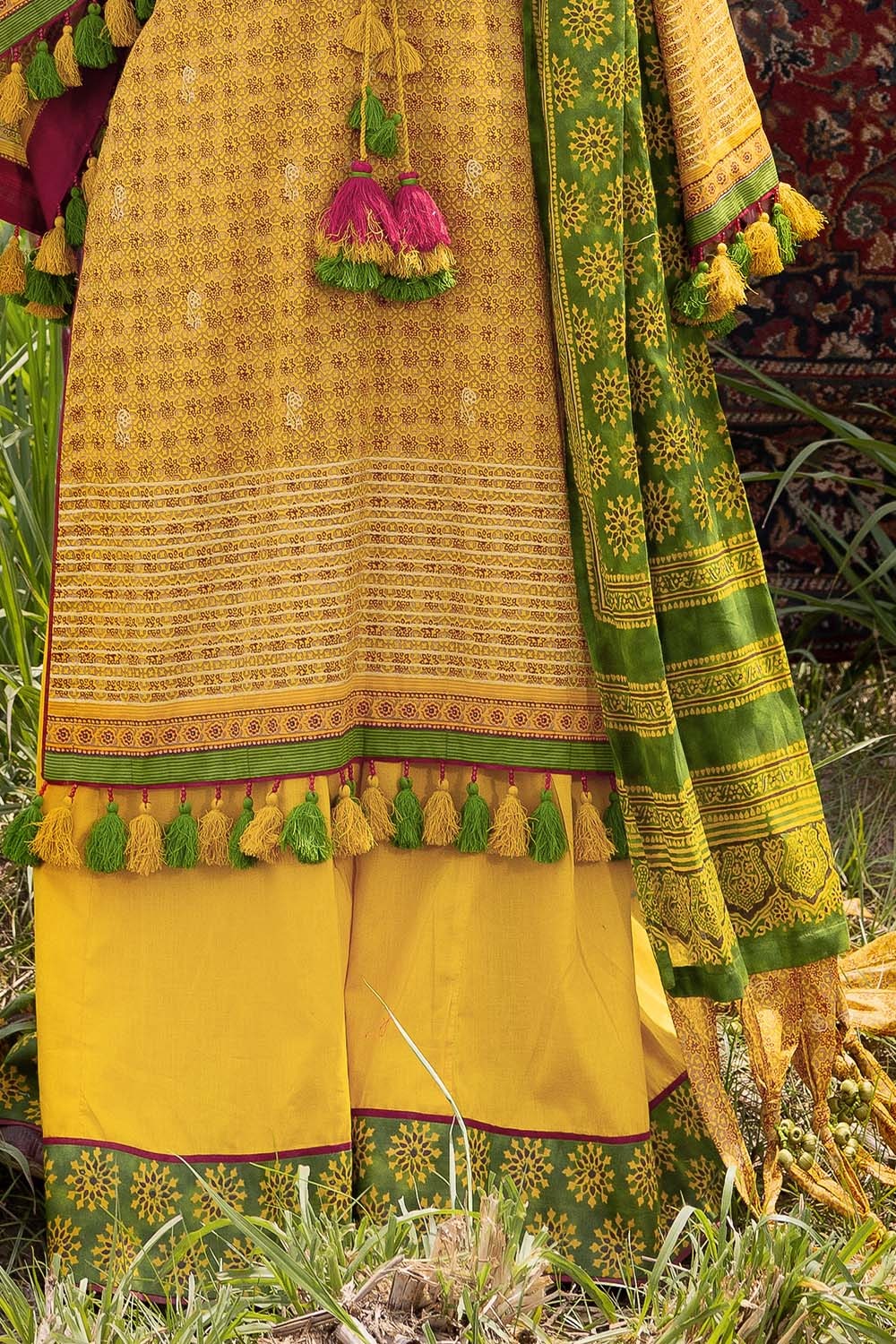 3 Piece Unstitched Gold Printed Lawn Suit