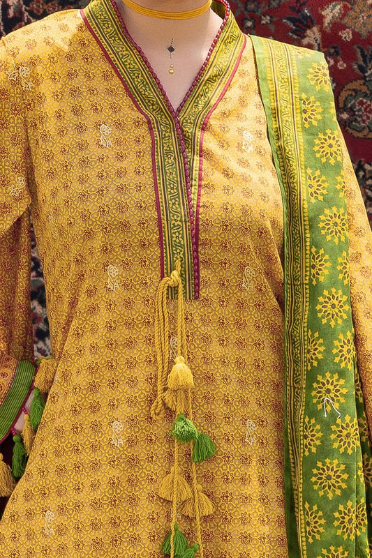 3 Piece Unstitched Gold Printed Lawn Suit CL-52624