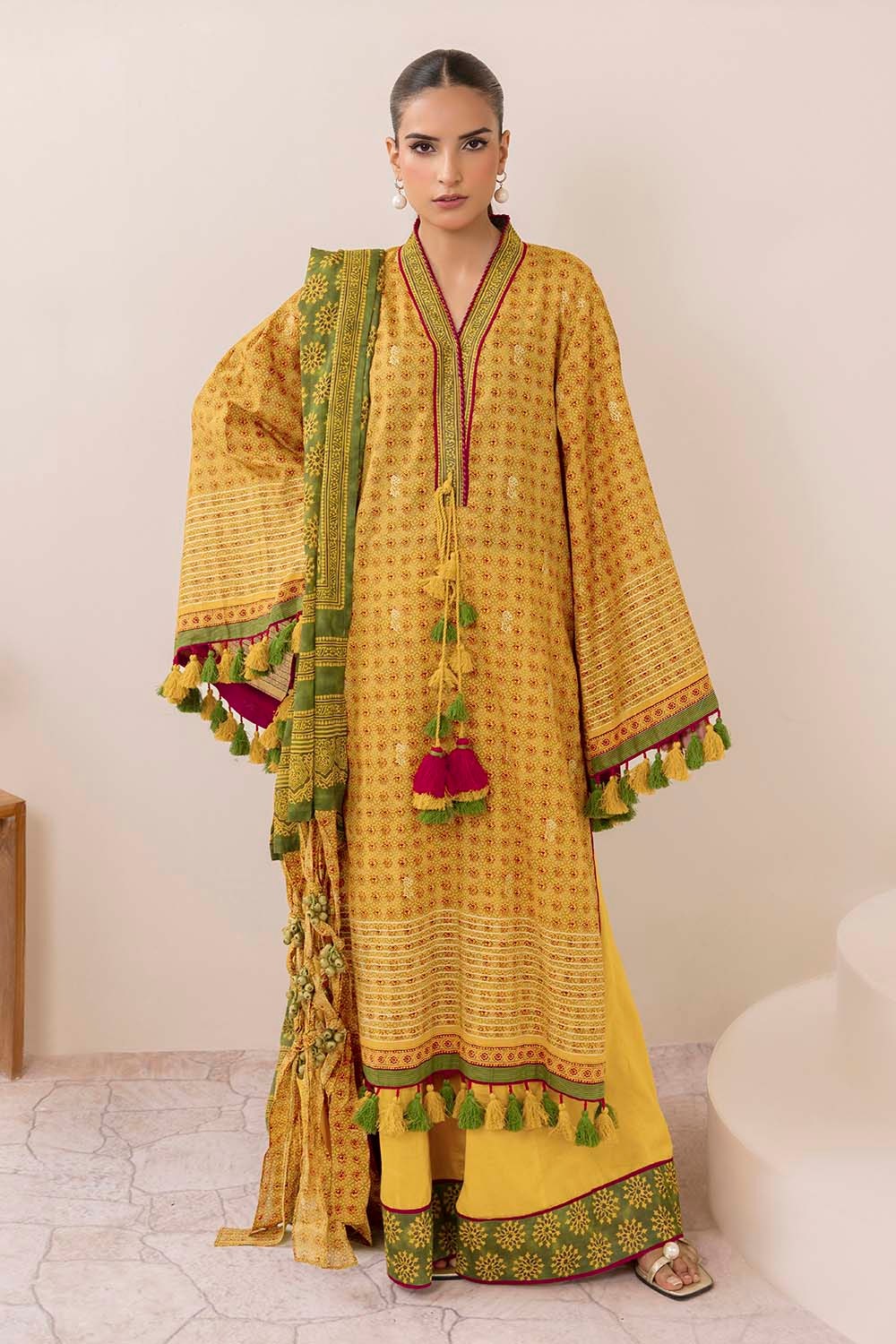 3 Piece Unstitched Gold Printed Lawn Suit CL-52624