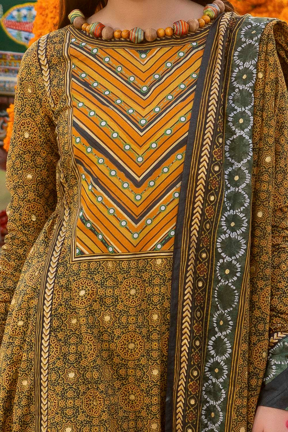 3 Piece Unstitched Gold Printed Lawn Suit