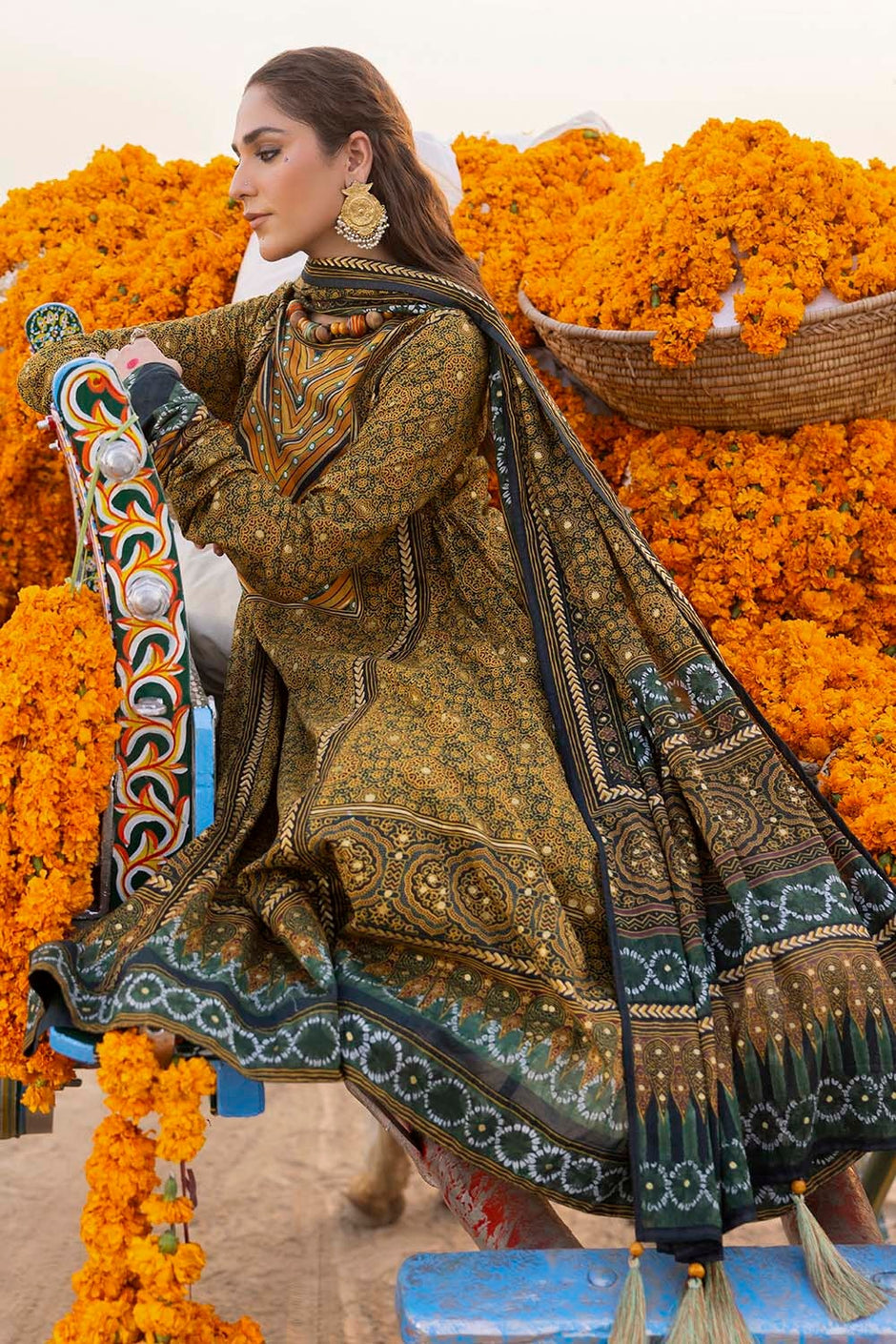3 Piece Unstitched Gold Printed Lawn Suit