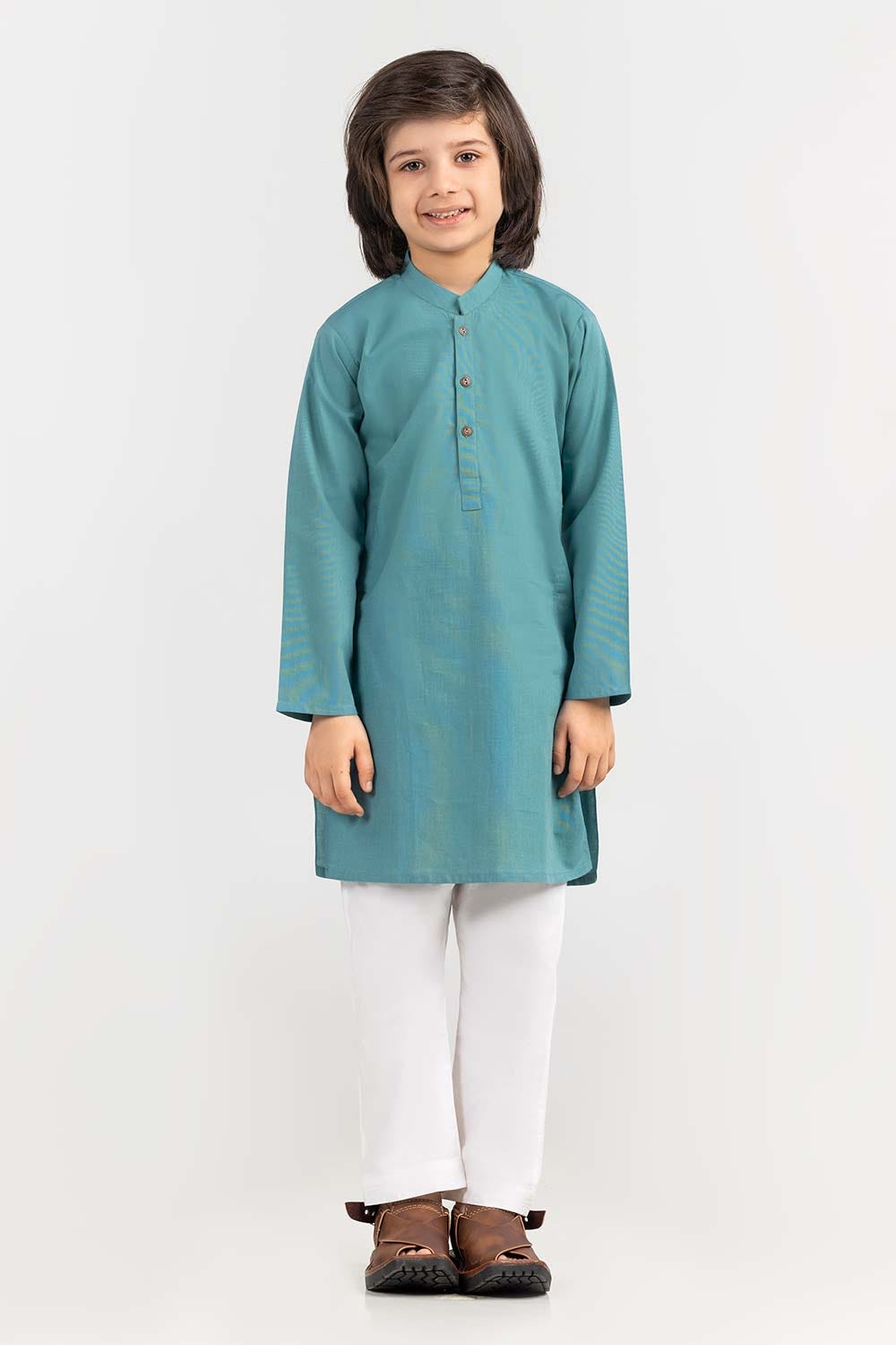 Green Basic Kids Kurta KR-KPLN22-005
