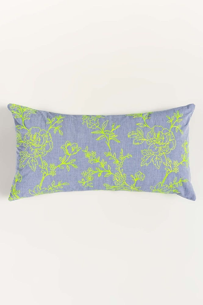 Green Rose Embroidered Cushion Cover