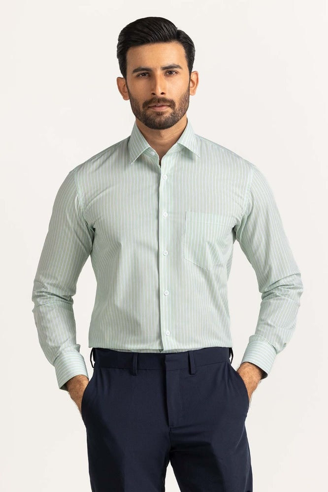 Green White Stripe Formal Shirt MN-FS-YD24-027
