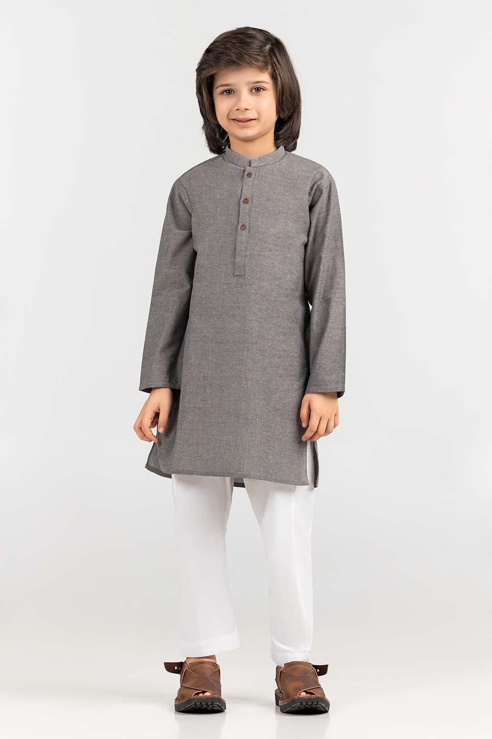 Grey Basic Kids Kurta KR-KPLN22-003