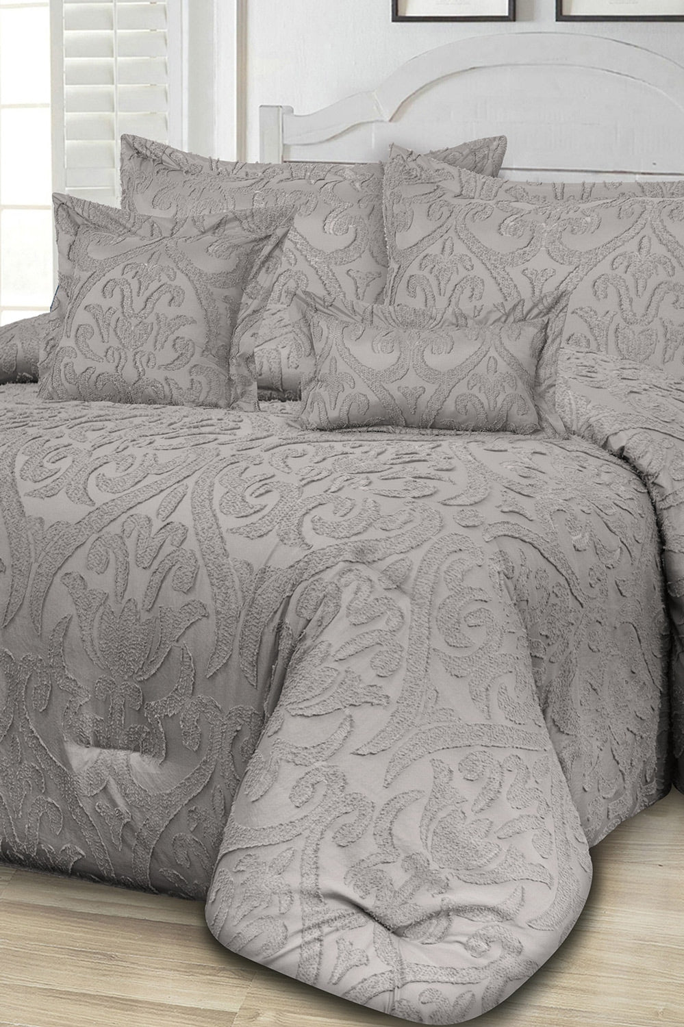 Silver Grey Cutting Flower Comforter Set