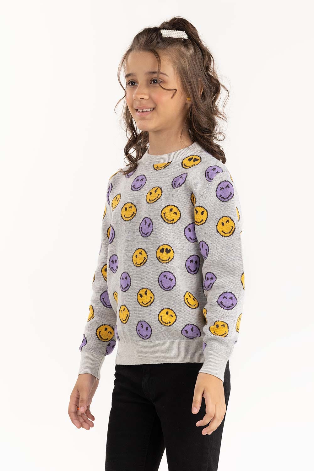 Junior Girl Grey Jacquard Sweater 224-411-004