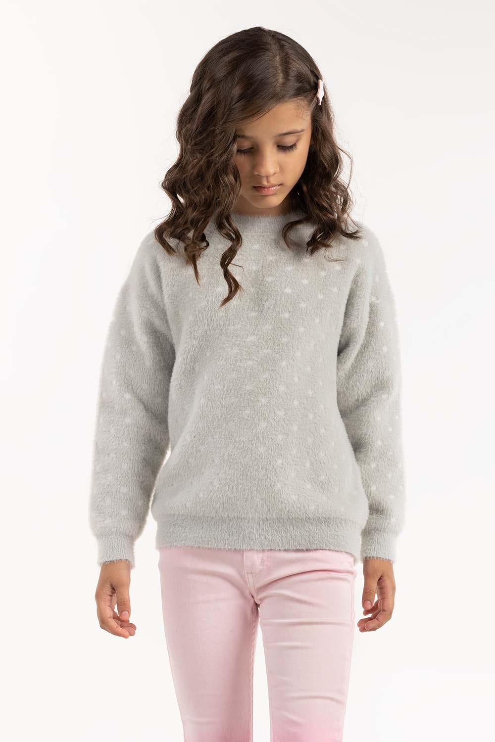 Junior Girl Grey Jacquard Sweater 224-411-043