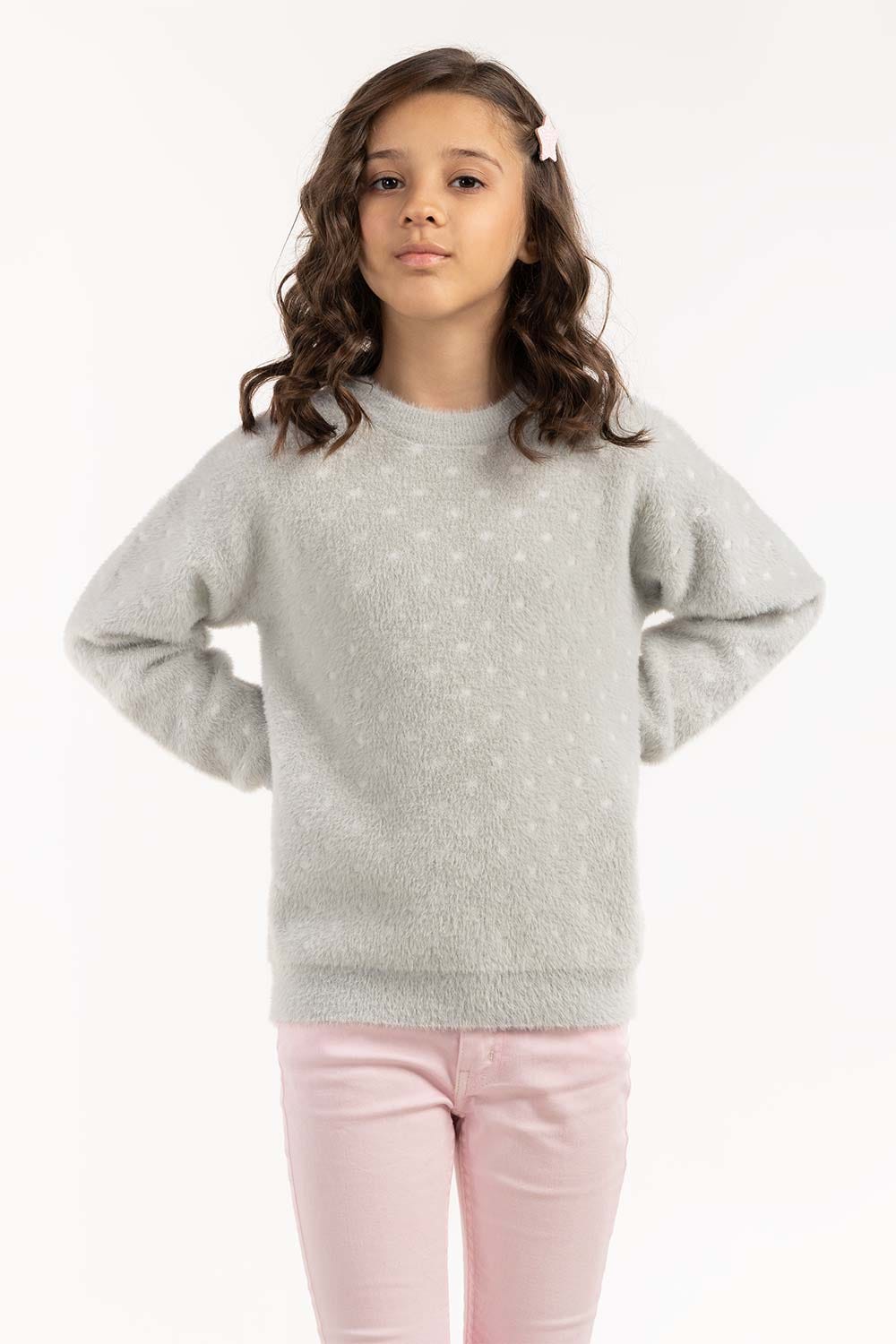 Junior Girl Grey Jacquard Sweater 224-411-043