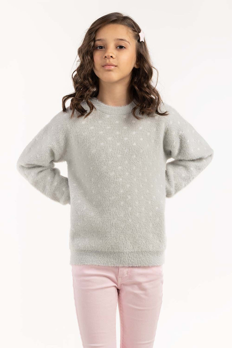 Junior Girl Grey Jacquard Sweater 224-411-043