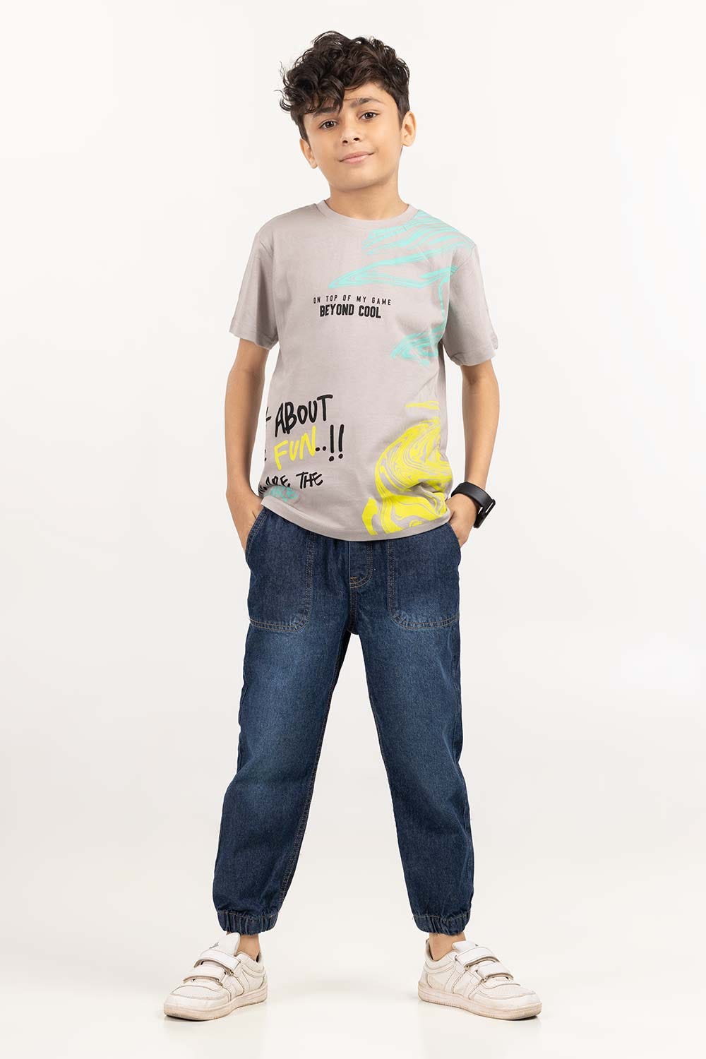 Junior Boy Grey Printed Knit Top JBKT-2210065