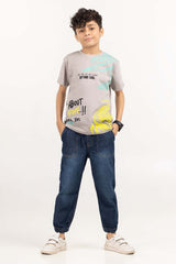 Junior Boy Grey Printed Knit Top JBKT-2210065