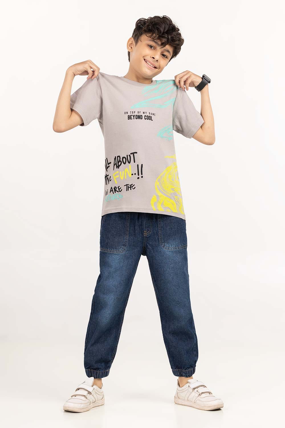 Junior Boy Grey Printed Knit Top JBKT-2210065