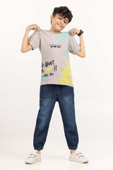 Junior Boy Grey Printed Knit Top JBKT-2210065