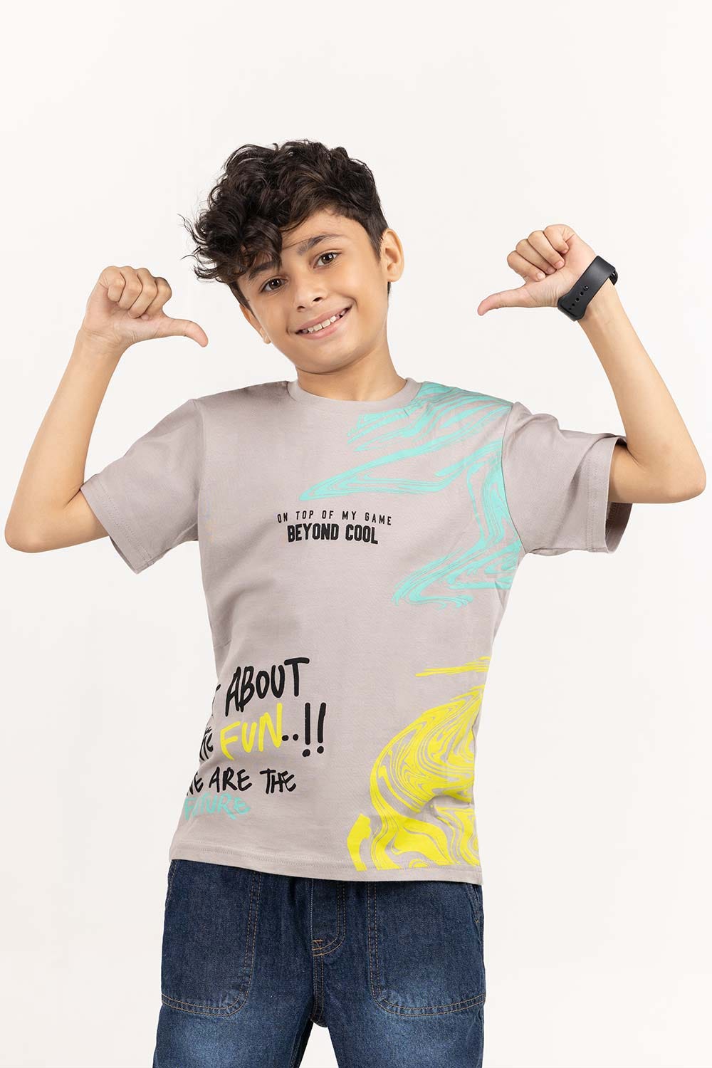 Junior Boy Grey Printed Knit Top JBKT-2210065