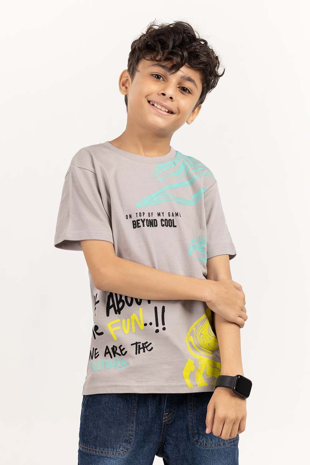 Junior Boy Grey Printed Knit Top JBKT-2210065
