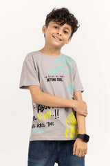 Junior Boy Grey Printed Knit Top JBKT-2210065