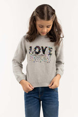Toddler Girl Grey Sweater With Round Neck 224-611-002