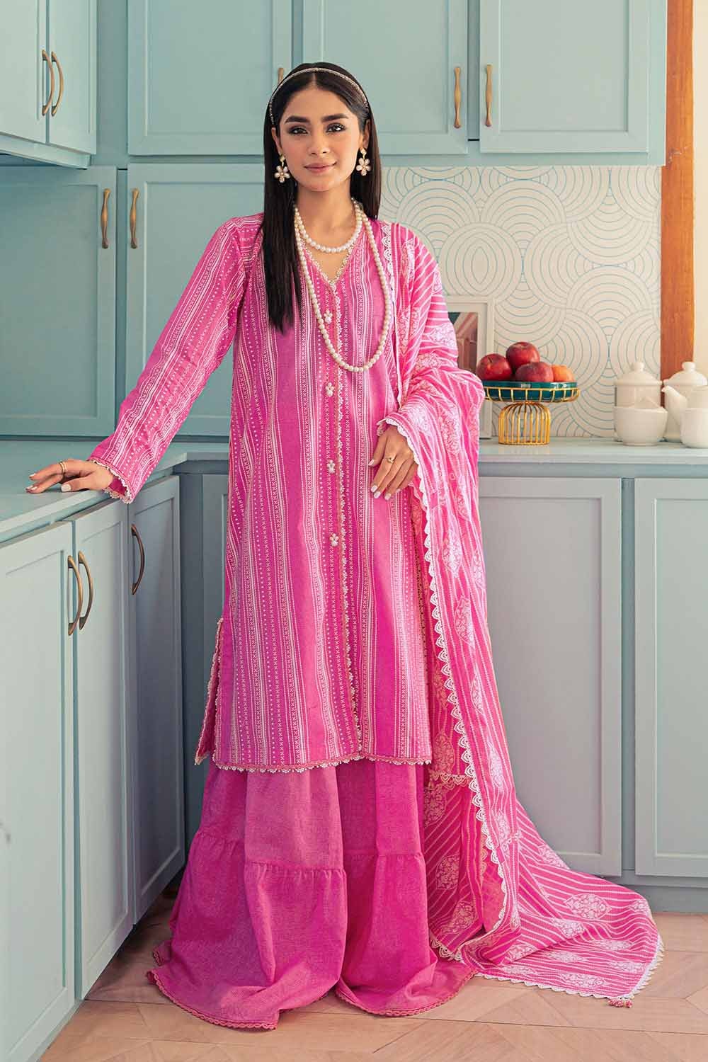 3 Piece Lawn Lacquer Printed Lawn Unstitched Suit with Crochet Lace