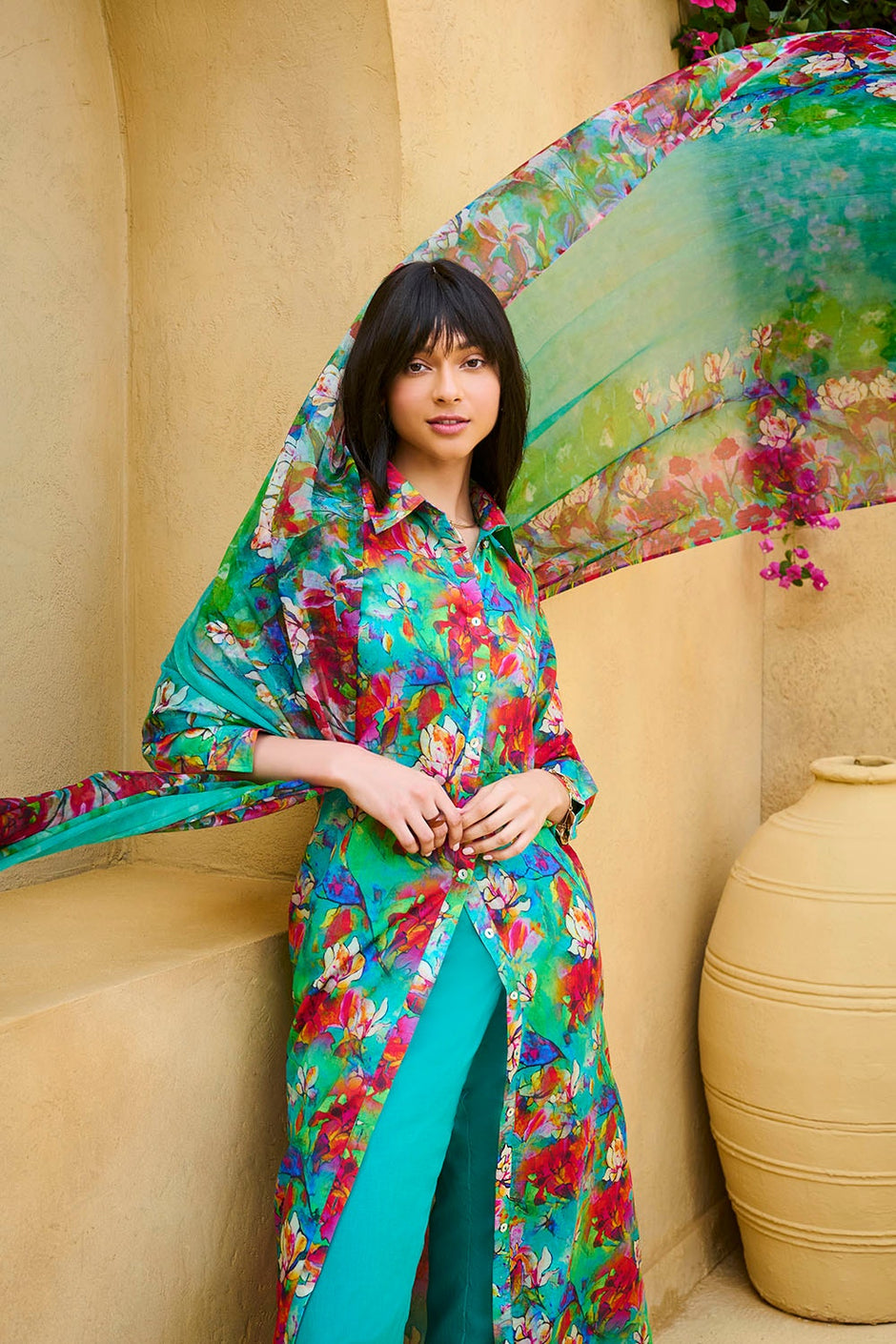 3 Piece Unstitched Printed Lawn Suit with Printed Pure Silk Chiffon Dupatta