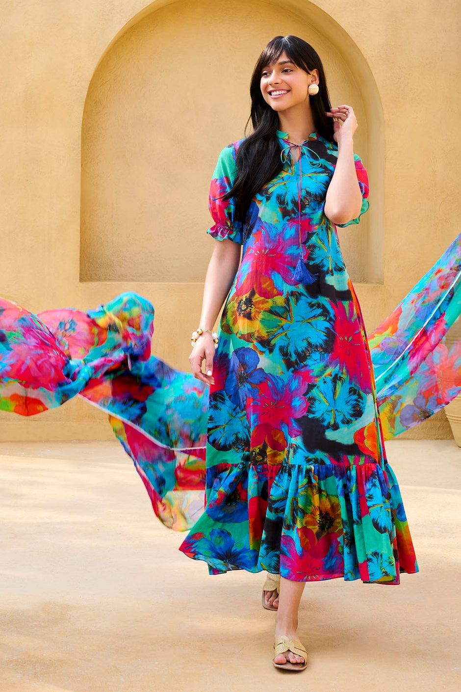 3 Piece Unstitched Printed Cotton Silk Suit with Printed Chiffon Dupatta