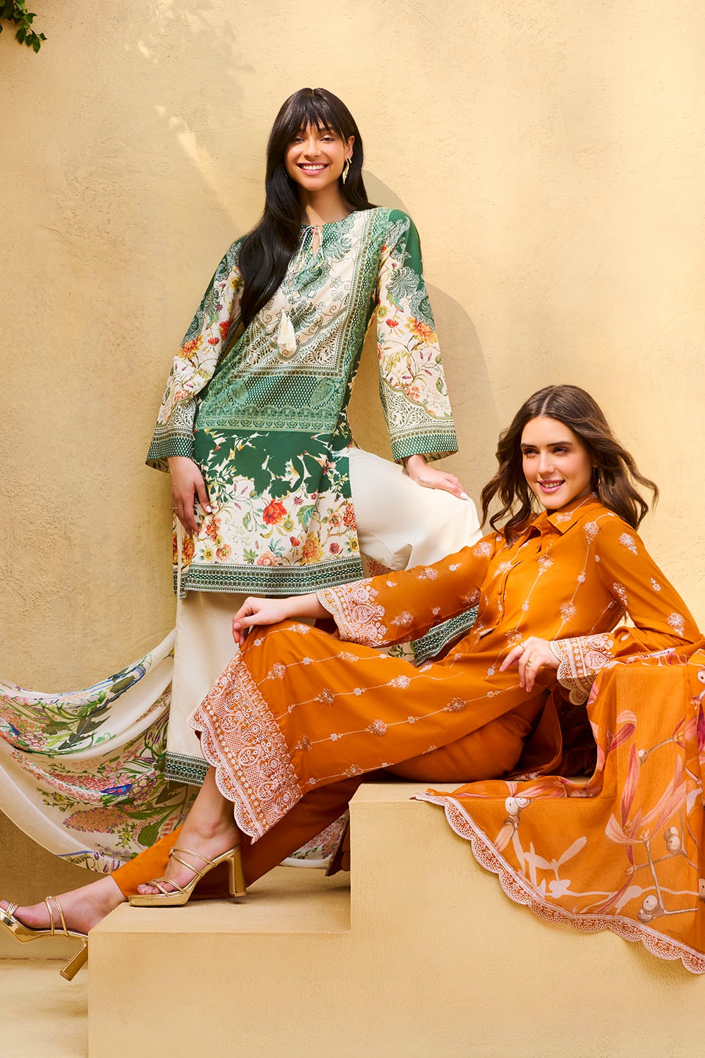 3 Piece Unstithed Embroidered Lawn Suit with Printed Pure Silk Chiffon Dupatta C-52002