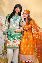 3 Piece Unstithed Embroidered Lawn Suit with Printed Pure Silk Chiffon Dupatta C-52002