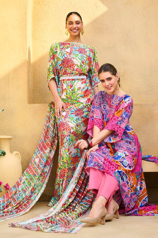 3 Piece Unstitched Printed Cotton Silk Suit with Printed Chiffon Dupatta CS-52001