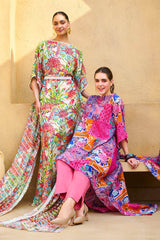 3 Piece Unstitched Printed Cotton Silk Suit with Printed Chiffon Dupatta CS-52001