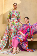 3 Piece Unstitched Printed Cotton Silk Suit with Printed Chiffon Dupatta CS-52001