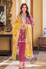3 Piece Embroidered Net Unstitched Suit With Silk Dupatta SSM-32009