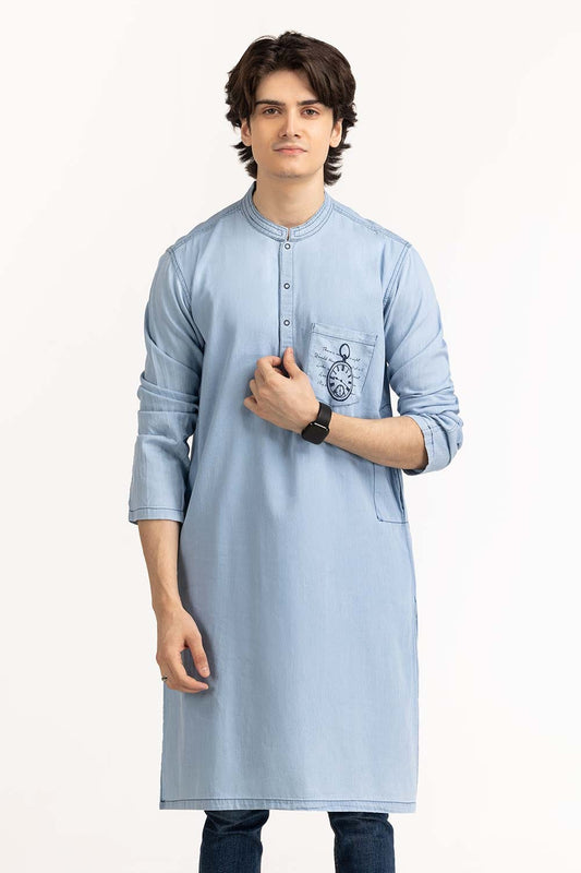 Ice Blue Denim Kurta KR-STY23-015