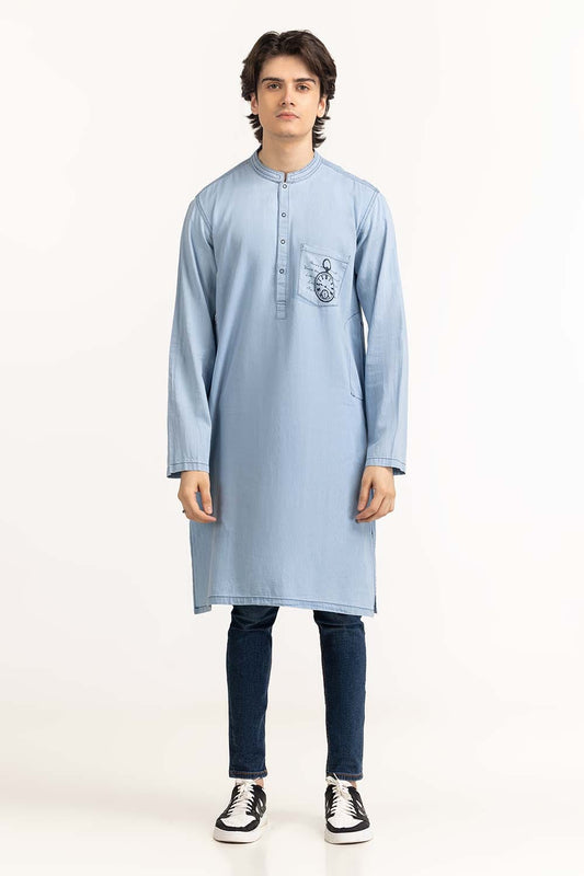 Ice Blue Denim Kurta KR-STY23-015