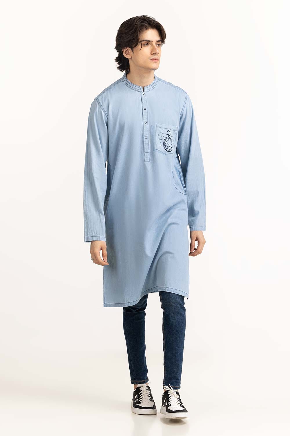 Ice Blue Denim Kurta KR-STY23-015