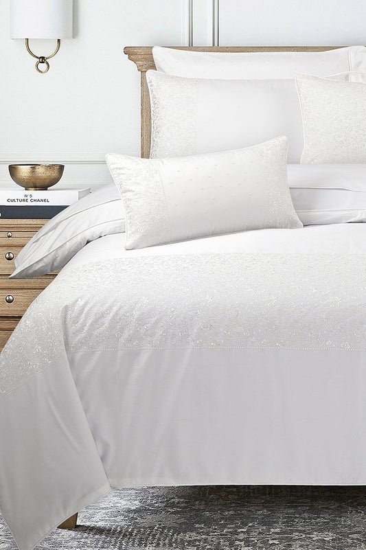Ice White T-400 Embroidered Quilt Cover Set