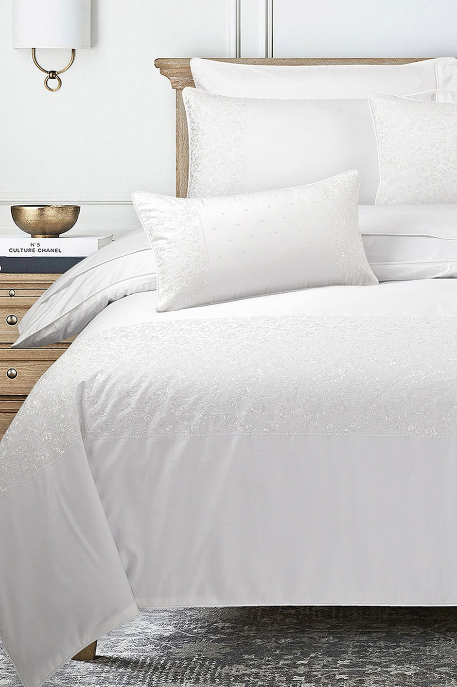 Ice White T-400 Embroidered Quilt Cover Set