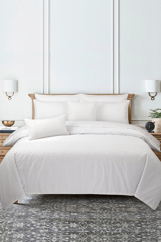 Ice White T-400 Embroidered Quilt Cover Set