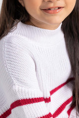 White-Red Cotton Crew Neck Sweater SWK-FW21-115