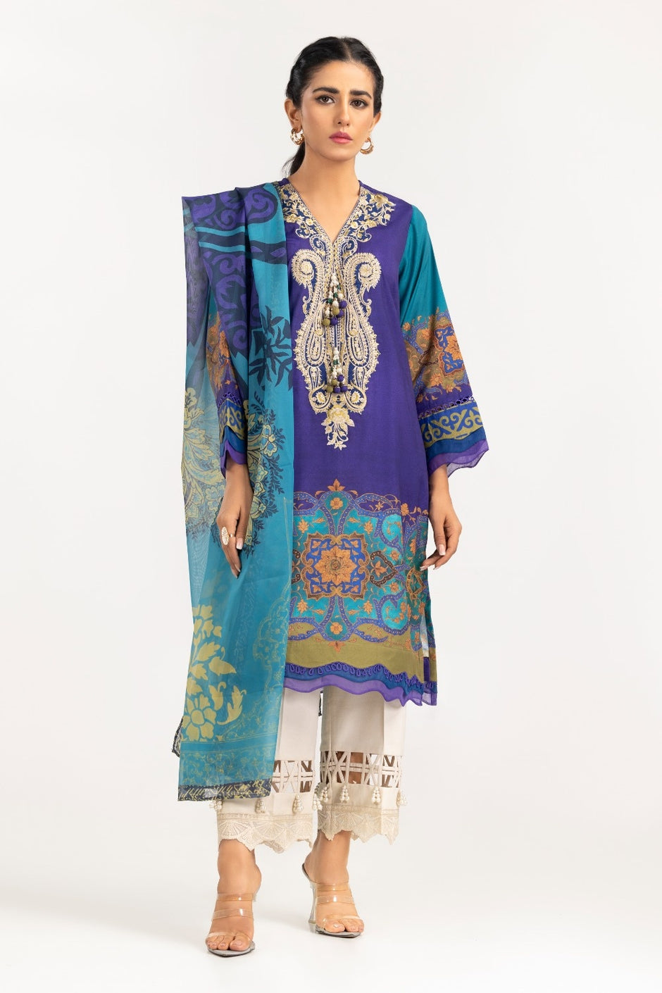 Luxury Pret Crepe Georgette Embroidered Shirt Chiffon Dupatta