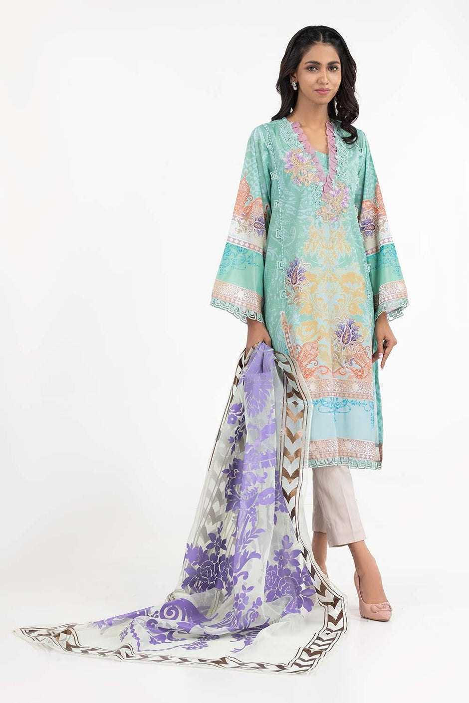 Luxury Pret Printed Poly Crepe Embelished Kurti