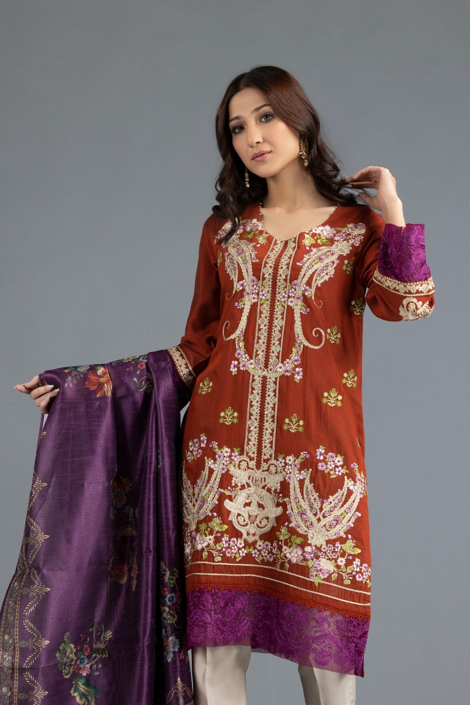 Luxury Pret Yarn Dyed Cotton Silk Kurti With Dopatta