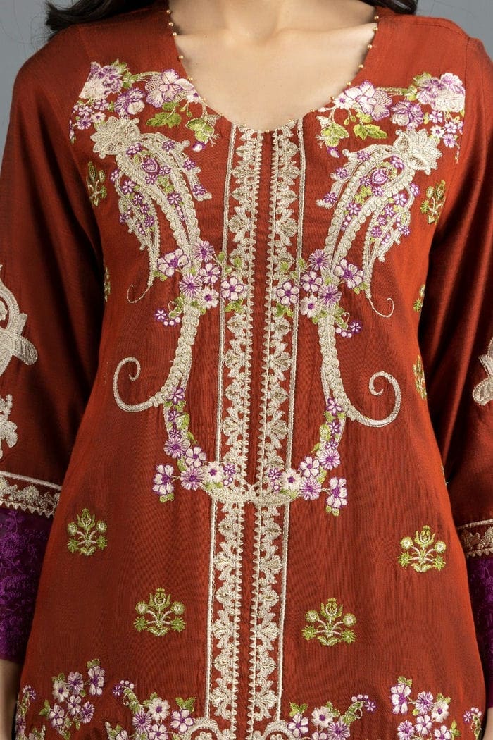 Luxury Pret Yarn Dyed Cotton Silk Kurti With Dopatta