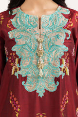 Luxury Pret Dyed Cotton silk Embroidered Kurti With Trouser ILP-22-143 2 Piece