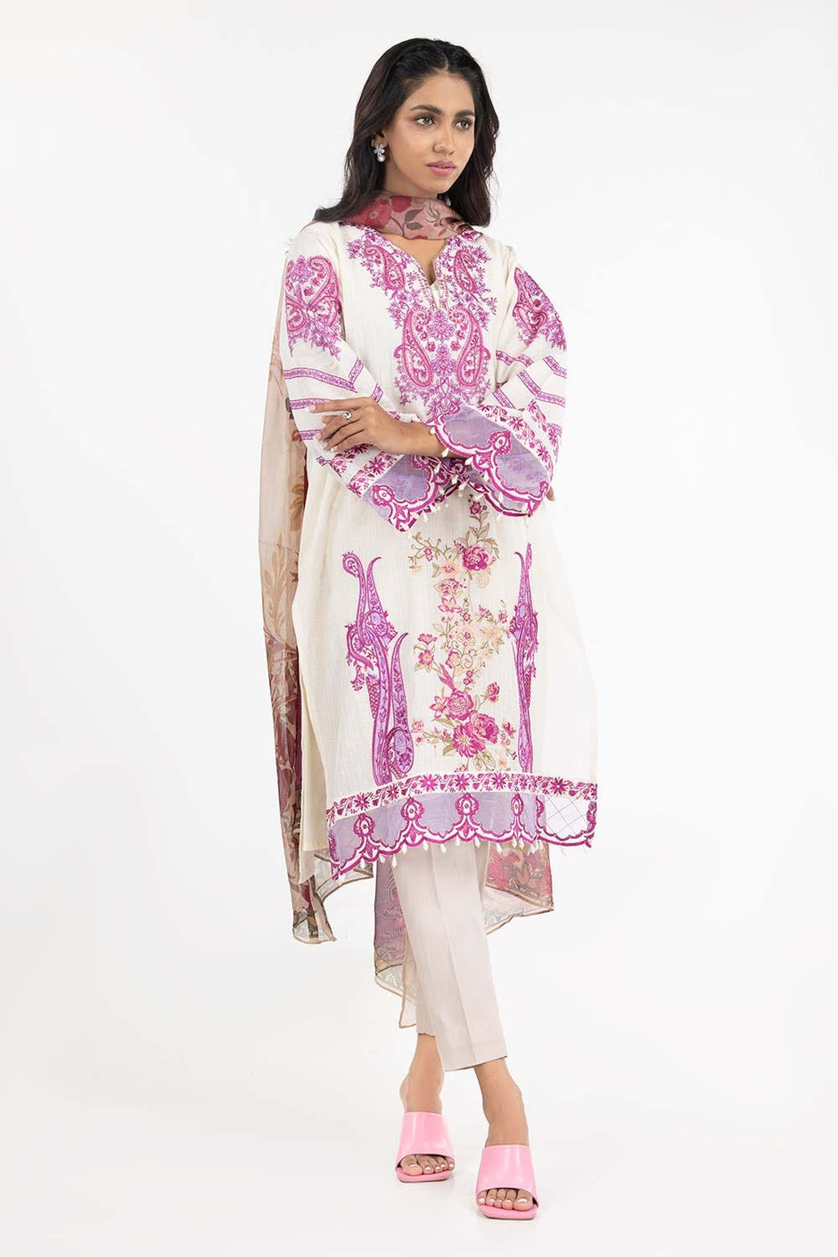 Luxury Pret Dobby Embroidered Shirt Tissue Silk Dupatta