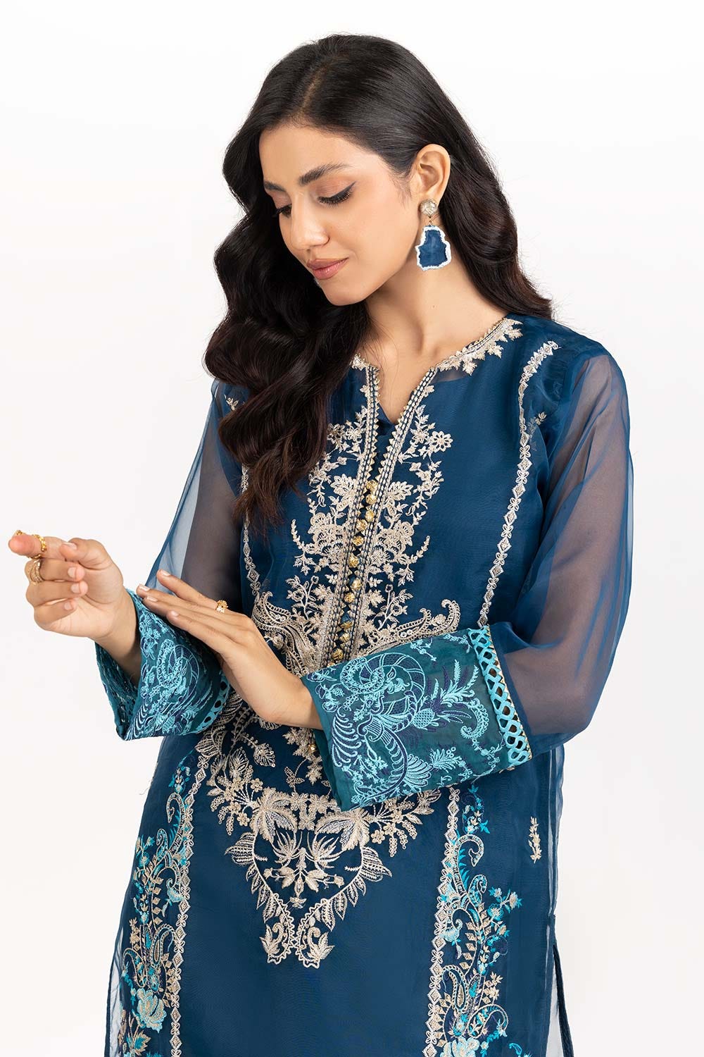2 Piece Luxury Pret Orgaza Embroidered Shirt with Trouser ILP-22-221