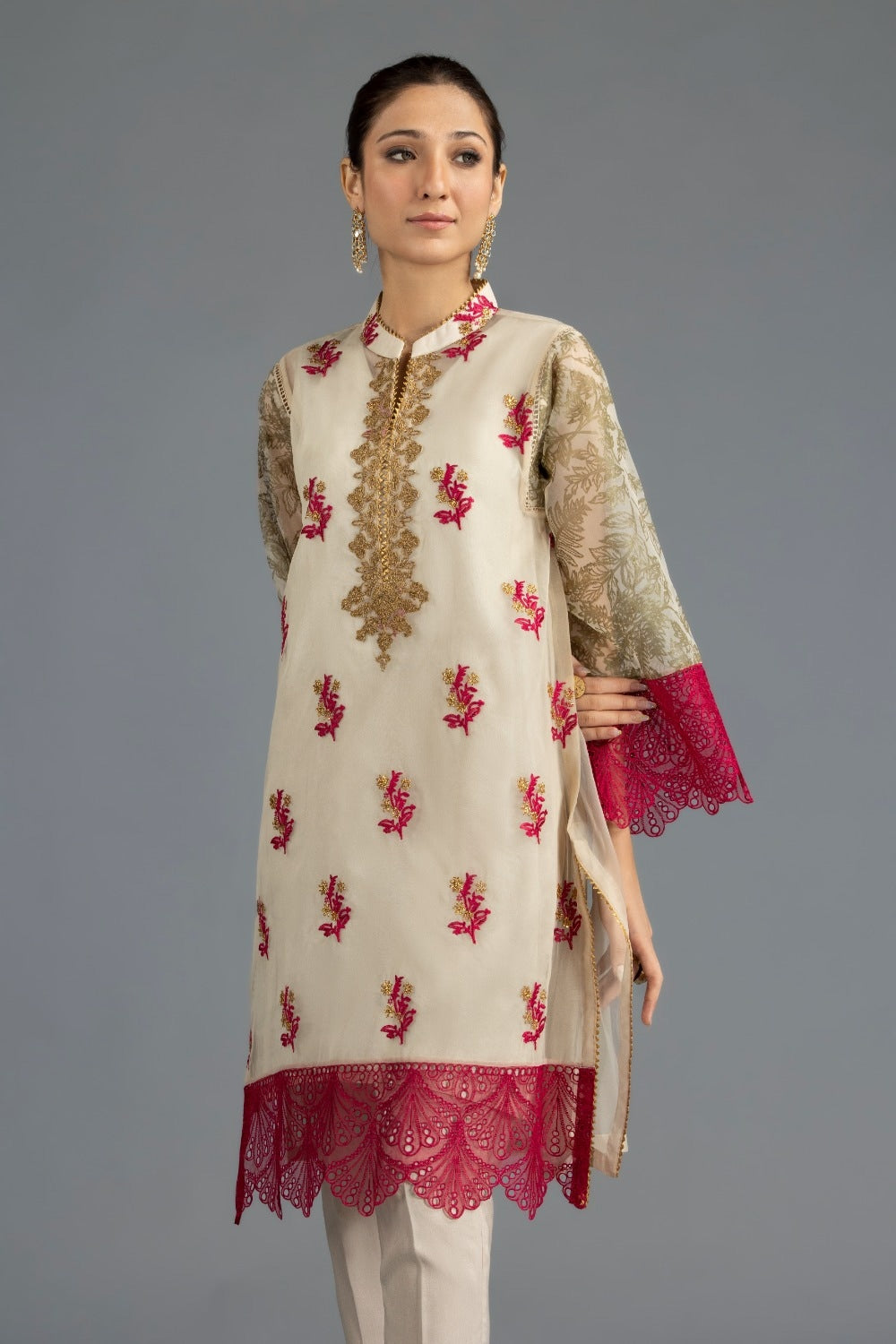 Luxury Pret Dyed Organza Embroidered Shirt